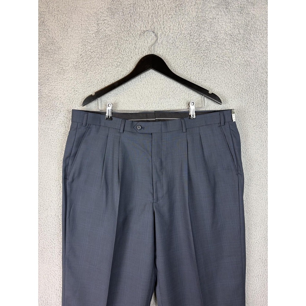 Zandello Dress Pants Mens 40x28 Blue Microfiber Pleated Classic Fit Office Men